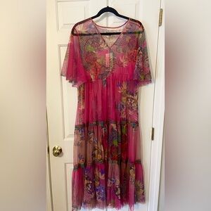NWT Johnny Was Biya Mazzy Tiered Floral Mesh Midi Dress
